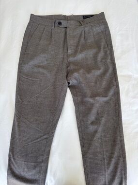 All Saints Men’s Gray Micro-Check Dress Pants